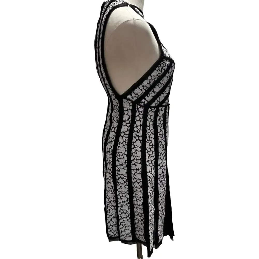 Proenza Schouler Printed Pleated Black White Fit and Flare Sleeveless Dress Sz 2